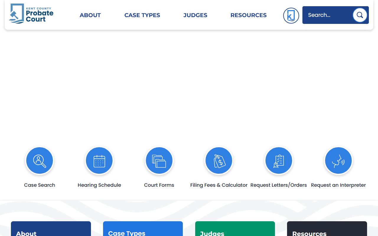 Kent County Probate Court main page for probate records