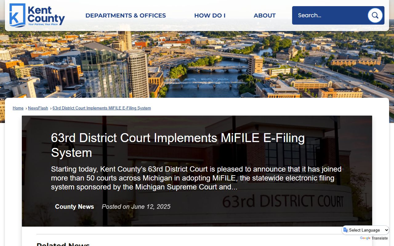 Kent County 63rd District Court MiFILE e-filing news for traffic and civil cases