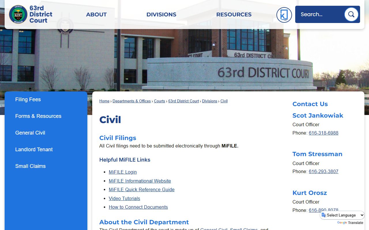 Kent County 63rd District Court civil page for docket entries